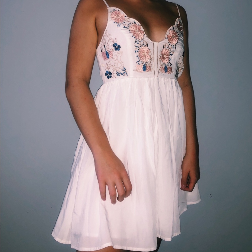 Lulus Daisy Petal Pickin’ Ivory Embroidered Dress